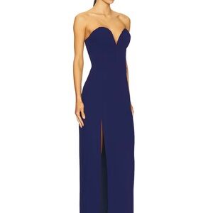 Amanda Uprichard Strapless Navy Gown with Front Slit